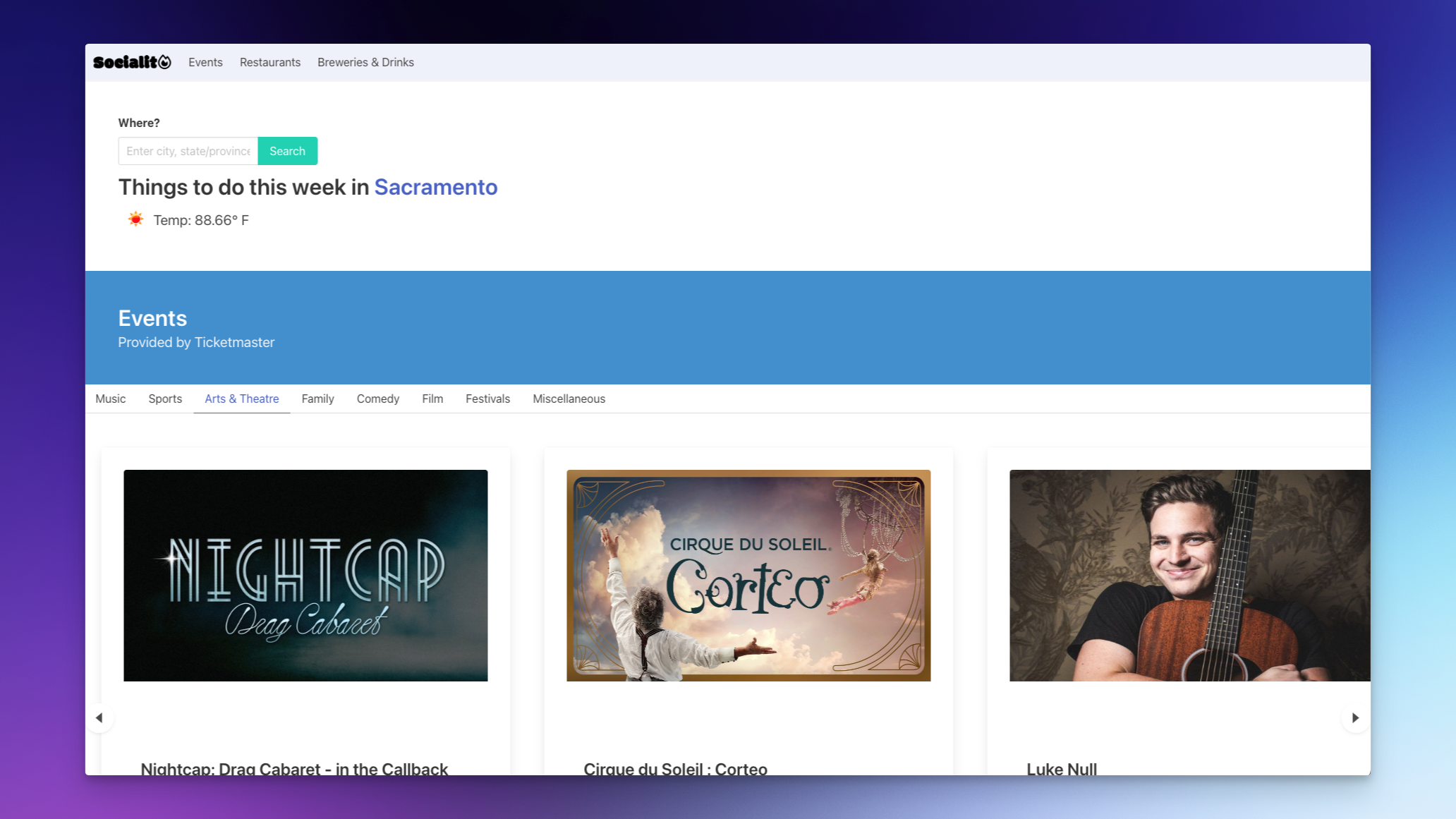 Socialite Website Screenshot